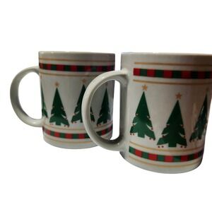 Vintage Christmas tree coffee mug set of 2